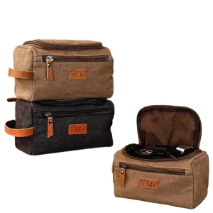 Custom Mens Travel Toiletry Bag, Personalized Laser Engraved Canvas Shaving Dopp Kit Personalized Gift for Valentine's Day, Father's Day, Groomsman Gifts