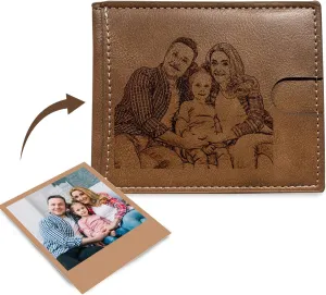Custom Men's Wallet, Personalized Leather Wallet for Men, Engraved Men Wallet with Customized Photo Text for Anniversary Birthday Wedding, Gift for Him Husband Father Boyfriend Groomsmen