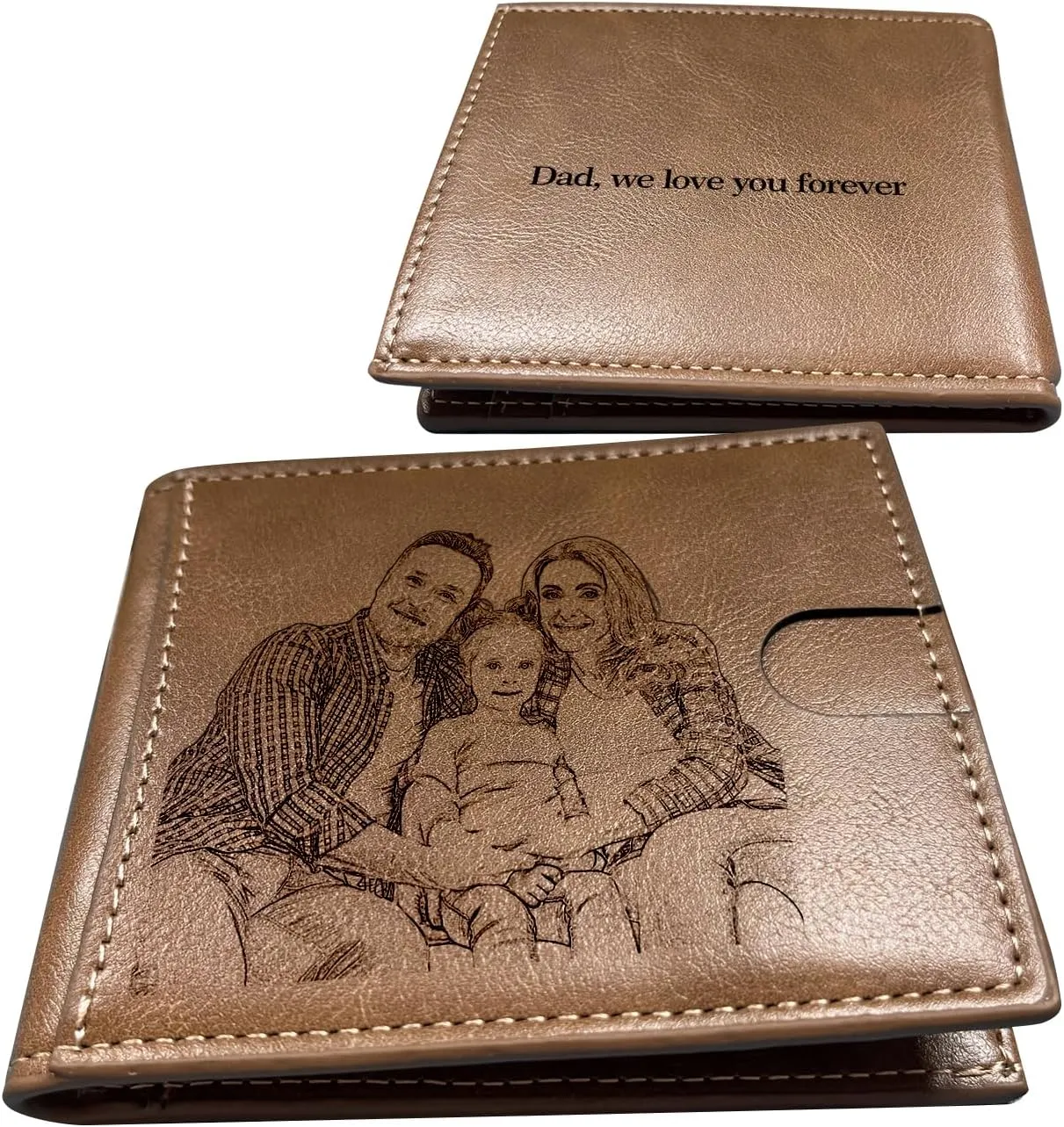 Custom Men's Wallet, Personalized Leather Wallet for Men, Engraved Men Wallet with Customized Photo Text for Anniversary Birthday Wedding, Gift for Him Husband Father Boyfriend Groomsmen
