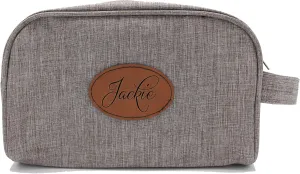 Custom Personalized Toiletry Bag, Engraved Cosmetic Organizer, Makeup or Dopp Kit, Gifts for Fathers, Mothers Day, Husband, Wife (Taupe)