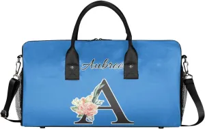 Custom Travel Duffel Bag with Initial, Personalized Letters Gym Bag for Women Men Sports Bags for Swimming Running Playing, Weekender Overnight Bags, Blue