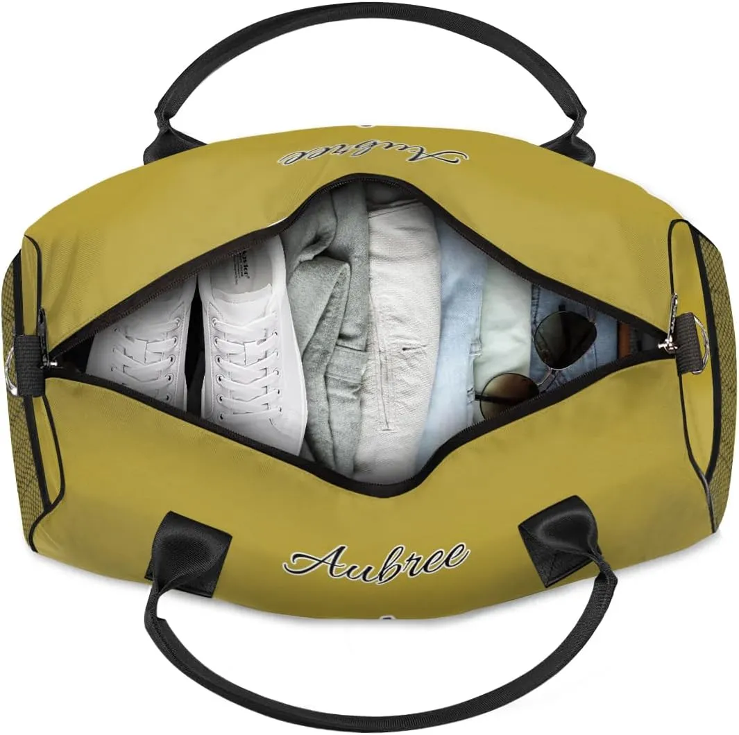 Custom Travel Duffel Bag with Initial, Personalized Letters Gym Bag for Women Men Sports Bags for Swimming Running Playing, Weekender Overnight Bags, Brown