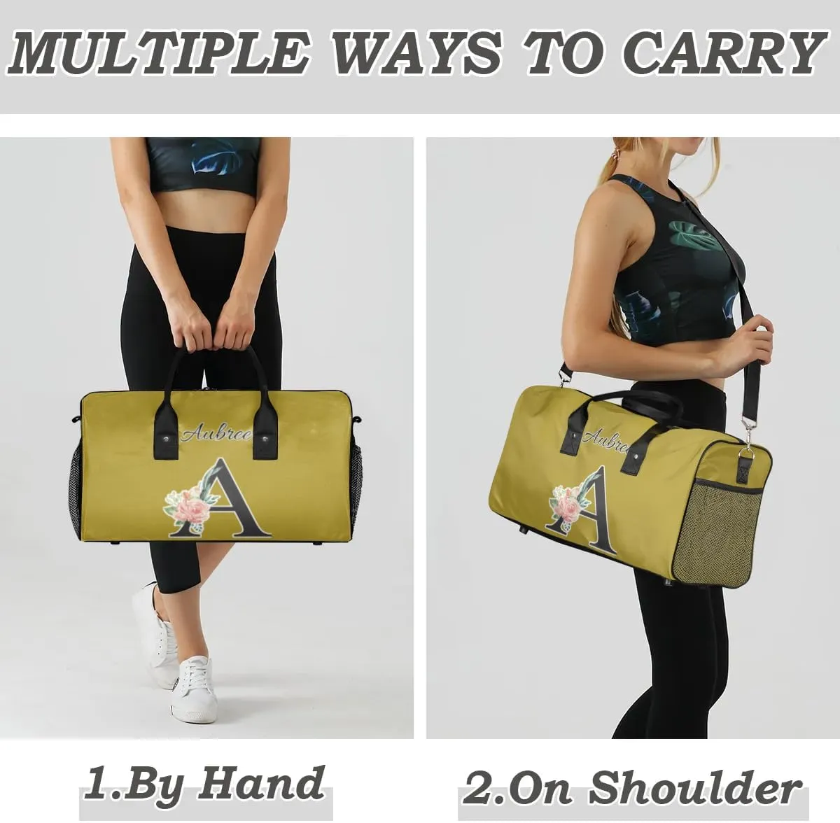 Custom Travel Duffel Bag with Initial, Personalized Letters Gym Bag for Women Men Sports Bags for Swimming Running Playing, Weekender Overnight Bags, Brown
