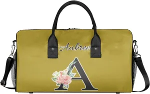 Custom Travel Duffel Bag with Initial, Personalized Letters Gym Bag for Women Men Sports Bags for Swimming Running Playing, Weekender Overnight Bags, Brown