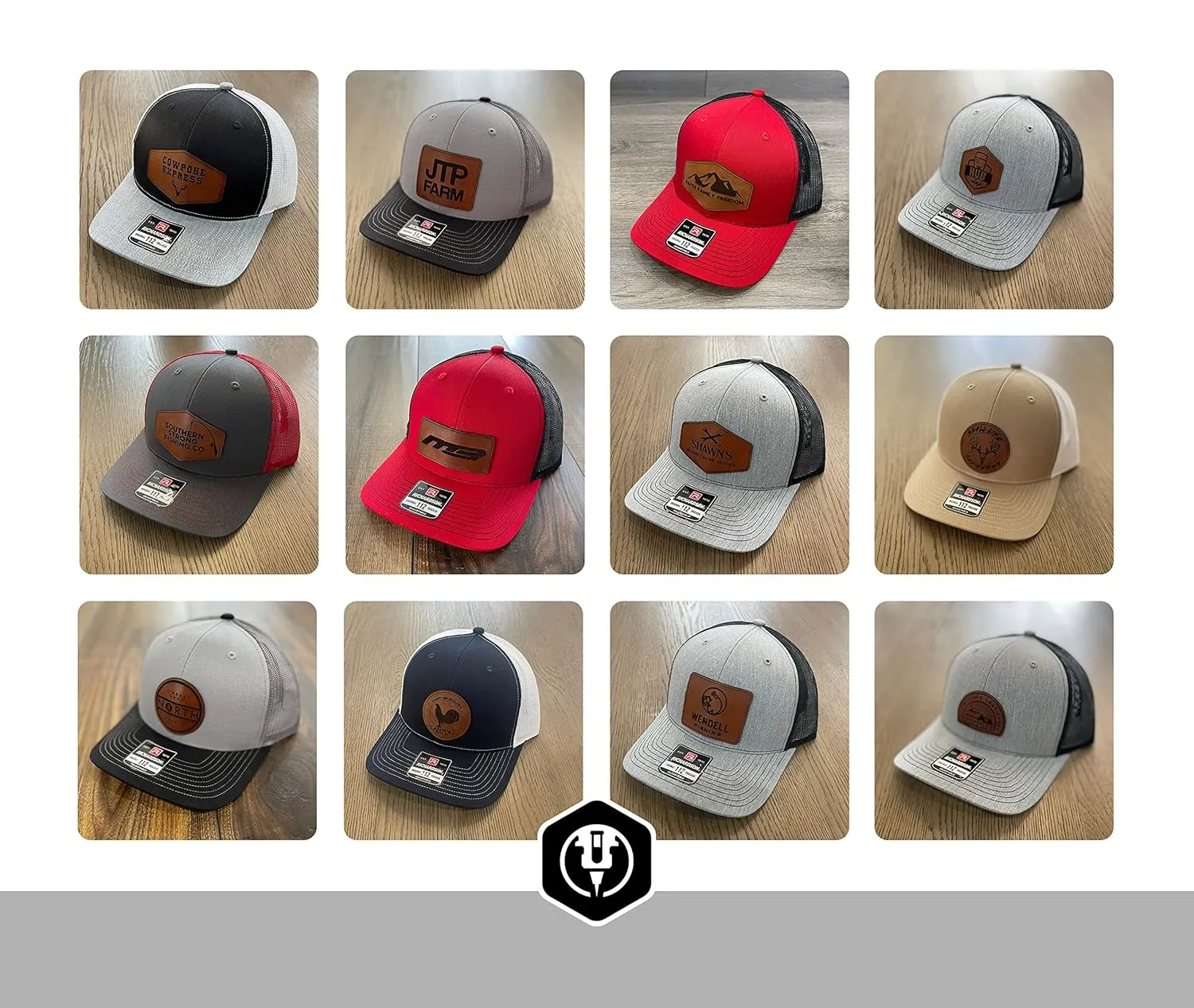Custom Trucker Leather Patch Hat Laser Engraved - Charcoal/White