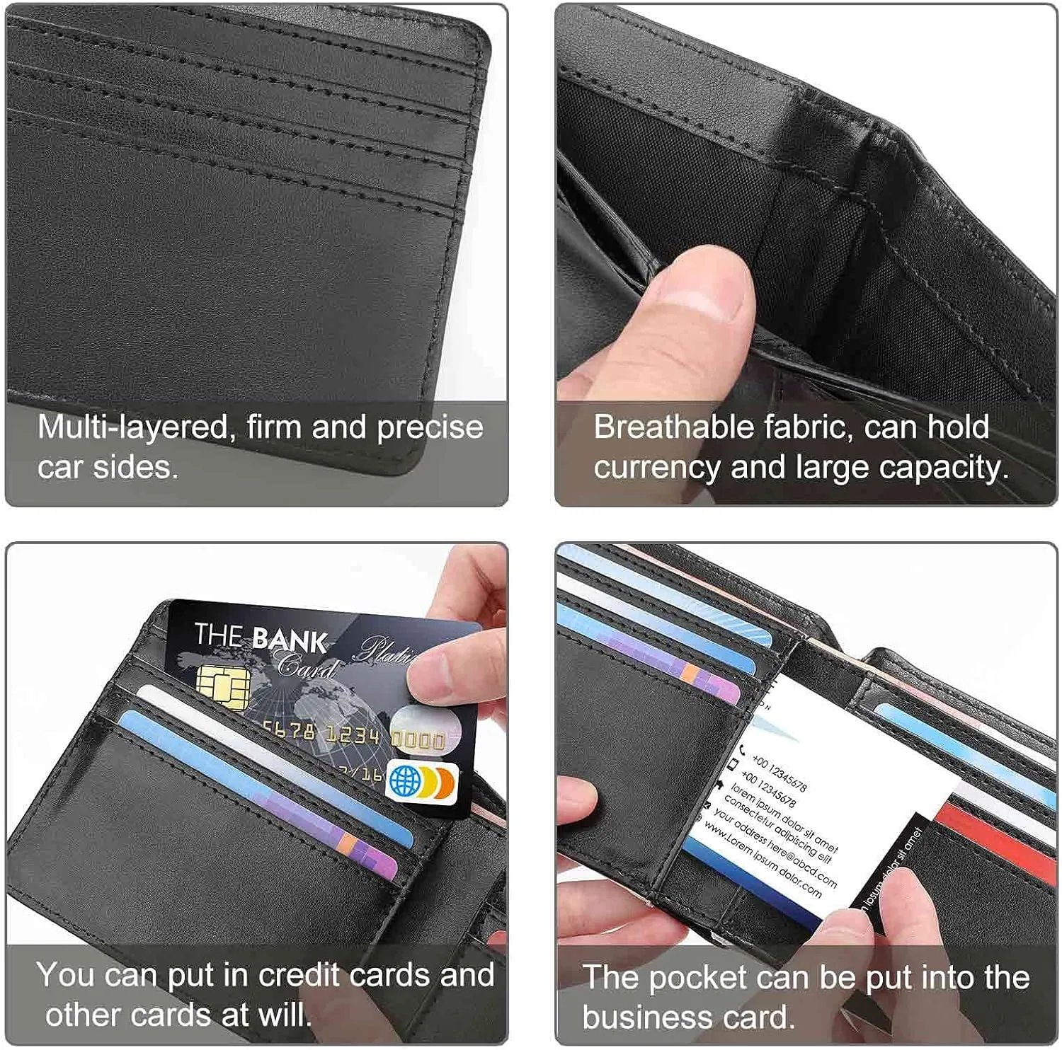 Custom Wallets for Men with Picture Photo Double Sided Print Personalized Black Leather Wallet Birthday Christmas Gift for Father Dad Husband Boyfriend (Double Sided - Same design)