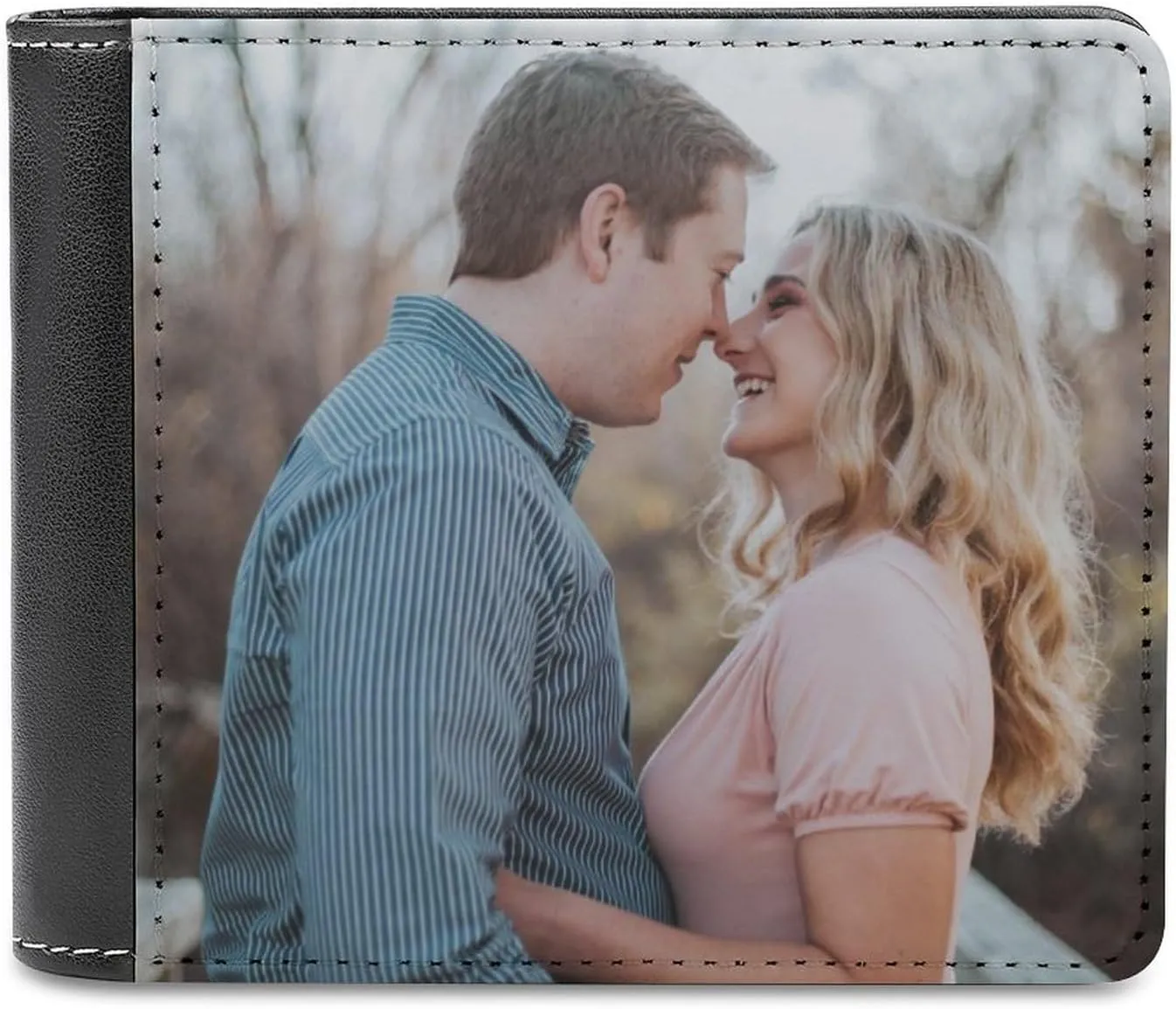 Custom Wallets for Men with Picture Photo Text Personalized Black Leather Wallet Birthday Christmas Gift for Father Dad Husband Boyfriend (Single Sided)