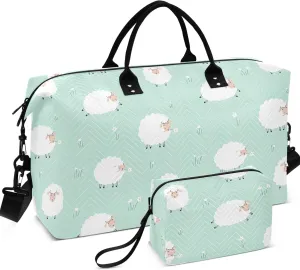 Cute Animals Sheep Lawn Green Duffle Bag for Travel Toiletry Bags Set, Print Women Sports Duffle Bag Carry on Duffle