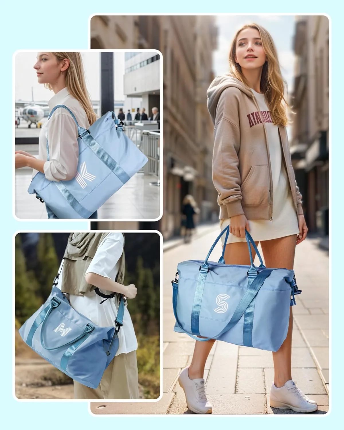 Cute Bags for Girls, Initial Travel Duffel Bag, Gym Bag, Duffel Bag,Personalized Weekender Bag，Overnight Bag Birthday Gifts for Teen Girls Preppy Stuff For Kids Girl (Letter S)