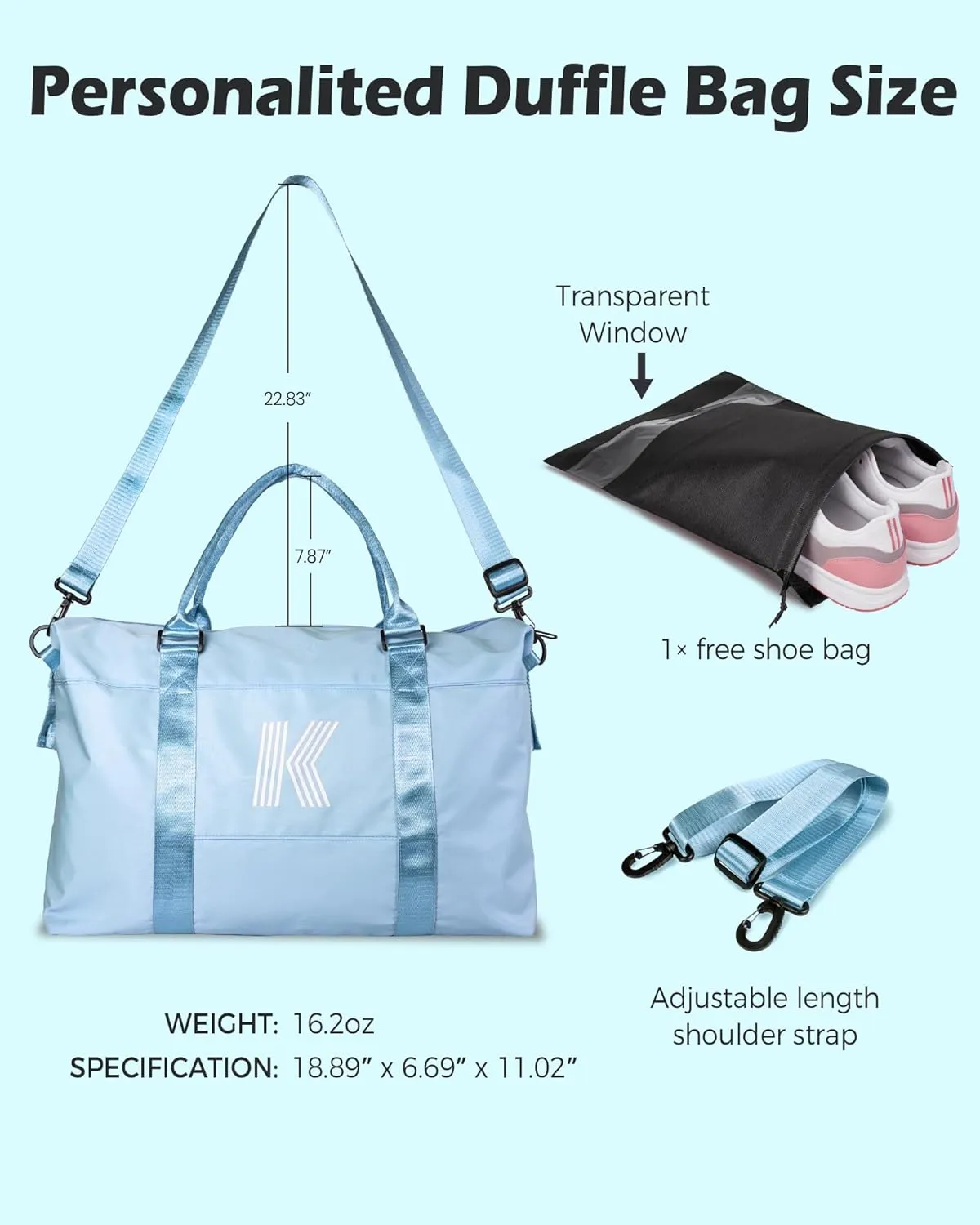 Cute Bags for Girls, Initial Travel Duffel Bag, Gym Bag, Duffel Bag,Personalized Weekender Bag，Overnight Bag Birthday Gifts for Teen Girls Preppy Stuff For Kids Girl (Letter S)