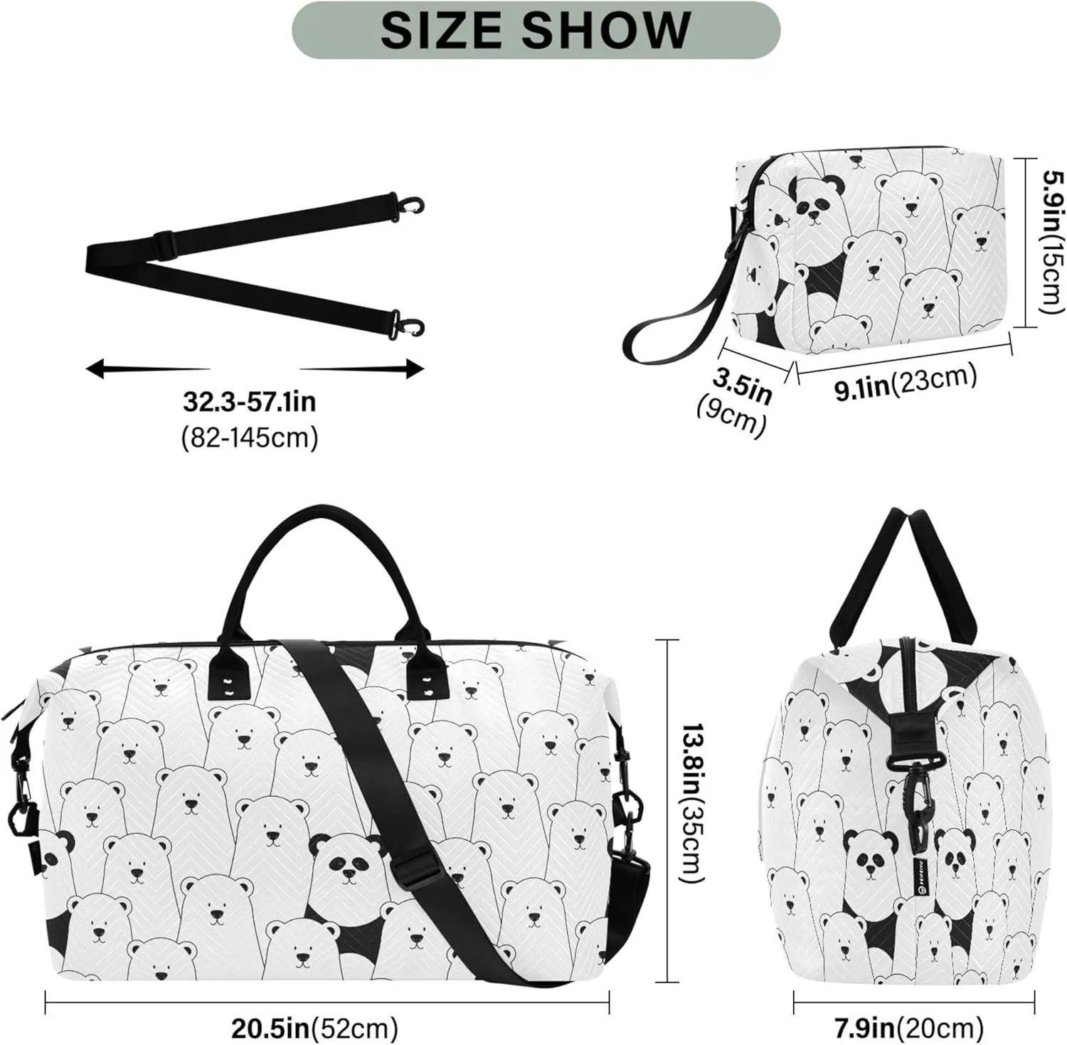 Cute Bears Travel Duffel Bag Make up Bags Set, Print Women Sports Dance Bag Carry on Bag