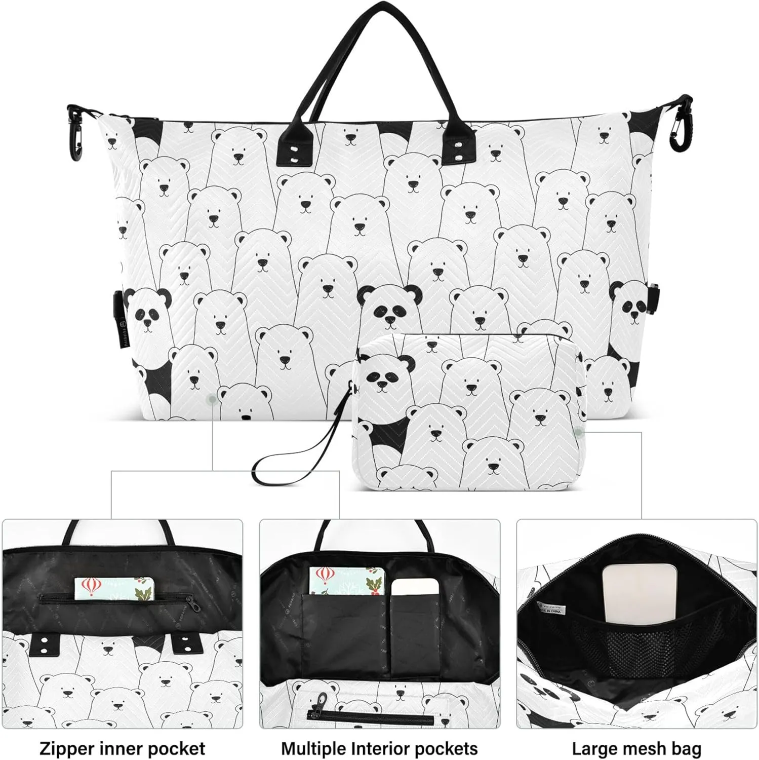 Cute Bears Travel Duffel Bag Make up Bags Set, Print Women Sports Dance Bag Carry on Bag