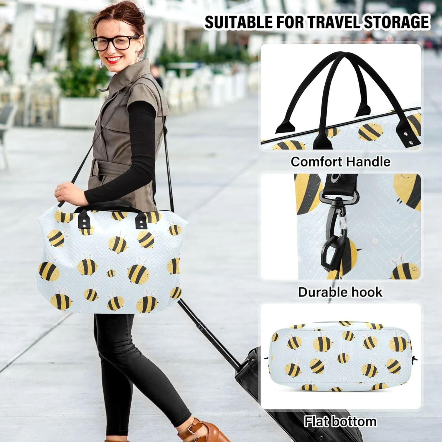 Cute Bees Delicate Shades Duffle Bag for Travel Toiletry Bag Set, Print Women Gym Bags Tote Carry on Bags
