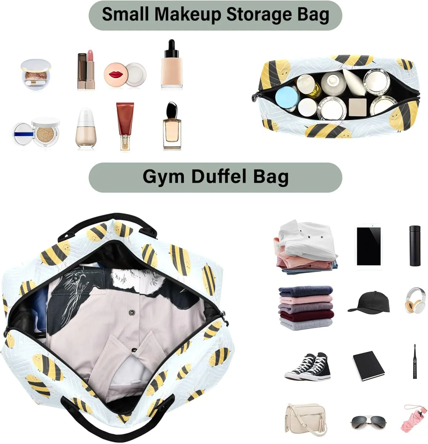 Cute Bees Delicate Shades Duffle Bag for Travel Toiletry Bag Set, Print Women Gym Bags Tote Carry on Bags