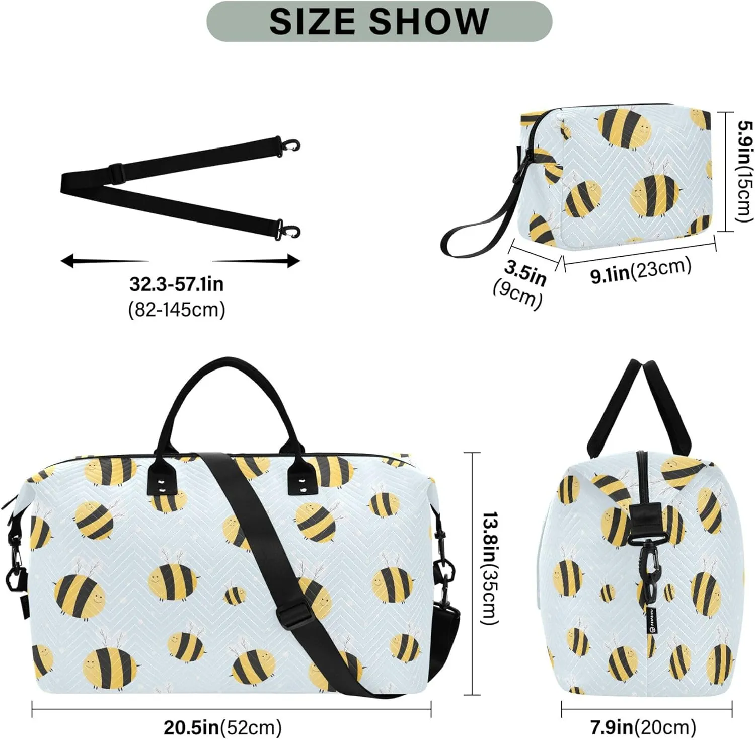 Cute Bees Delicate Shades Duffle Bag for Travel Toiletry Bag Set, Print Women Gym Bags Tote Carry on Bags