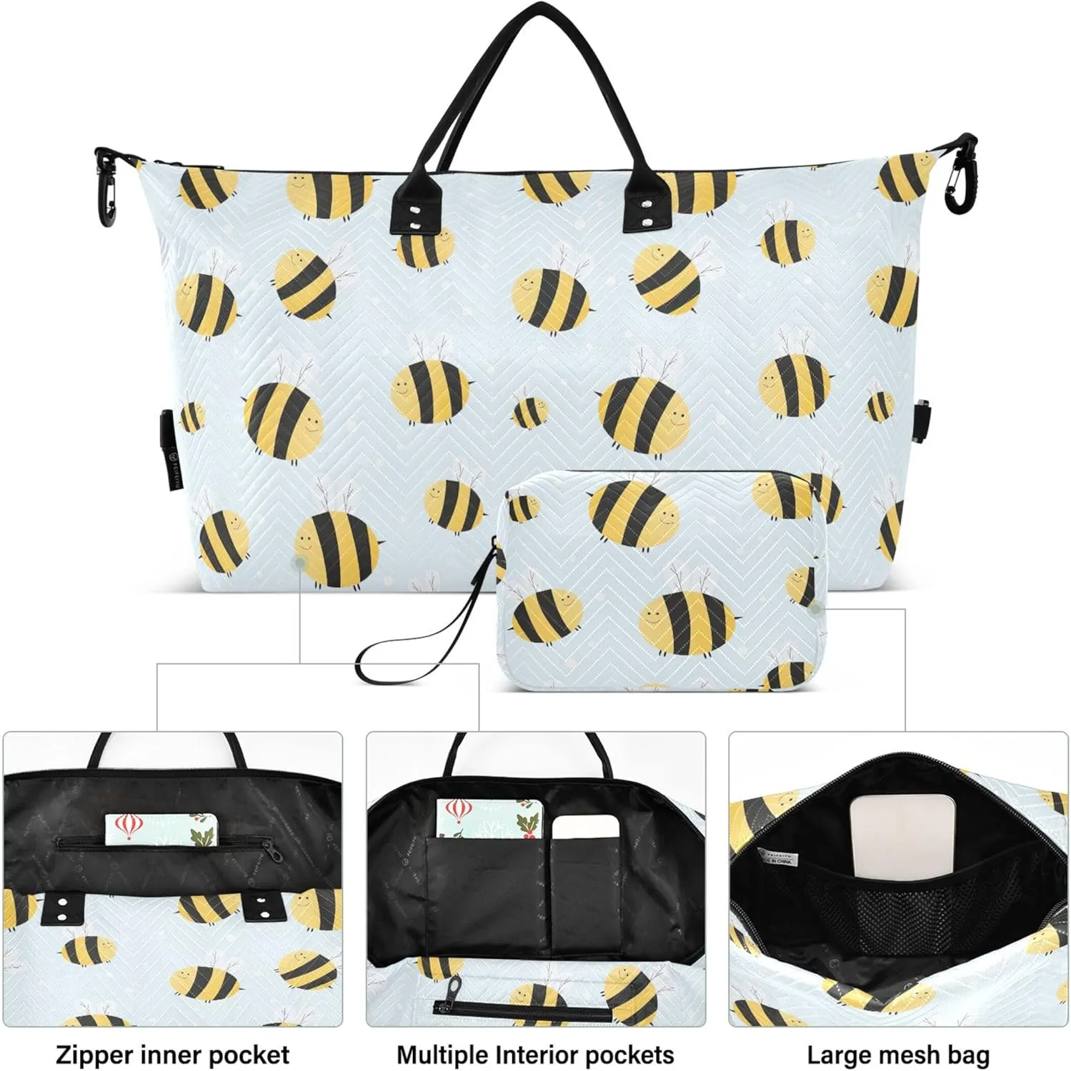 Cute Bees Delicate Shades Duffle Bag for Travel Toiletry Bag Set, Print Women Gym Bags Tote Carry on Bags