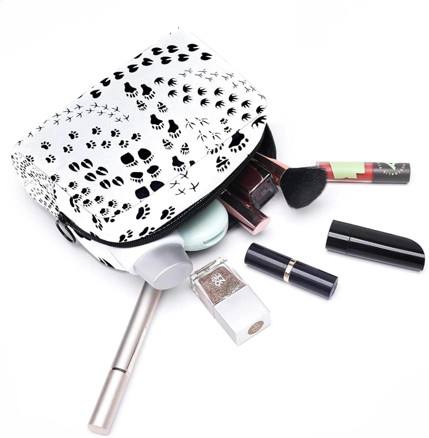 Cute Black White Animal Paws Cats Dogs Claw Cosmetic Makeup Bags, Small Travel Zipper Pouch Portable Toiletry Bag Makeup Organizer for Women Teen Girls