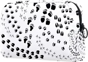Cute Black White Animal Paws Cats Dogs Claw Cosmetic Makeup Bags, Small Travel Zipper Pouch Portable Toiletry Bag Makeup Organizer for Women Teen Girls