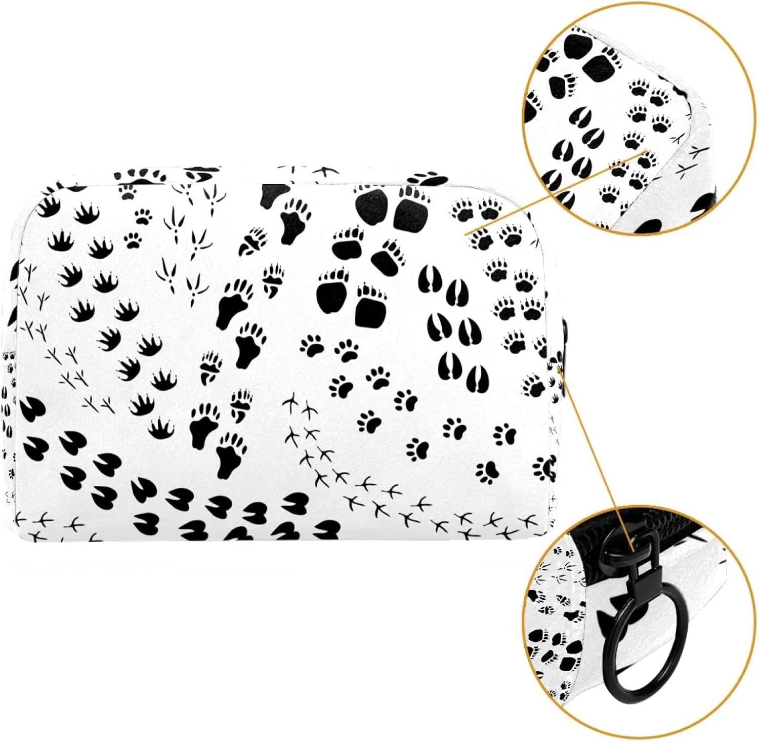 Cute Black White Animal Paws Cats Dogs Claw Cosmetic Makeup Bags, Small Travel Zipper Pouch Portable Toiletry Bag Makeup Organizer for Women Teen Girls