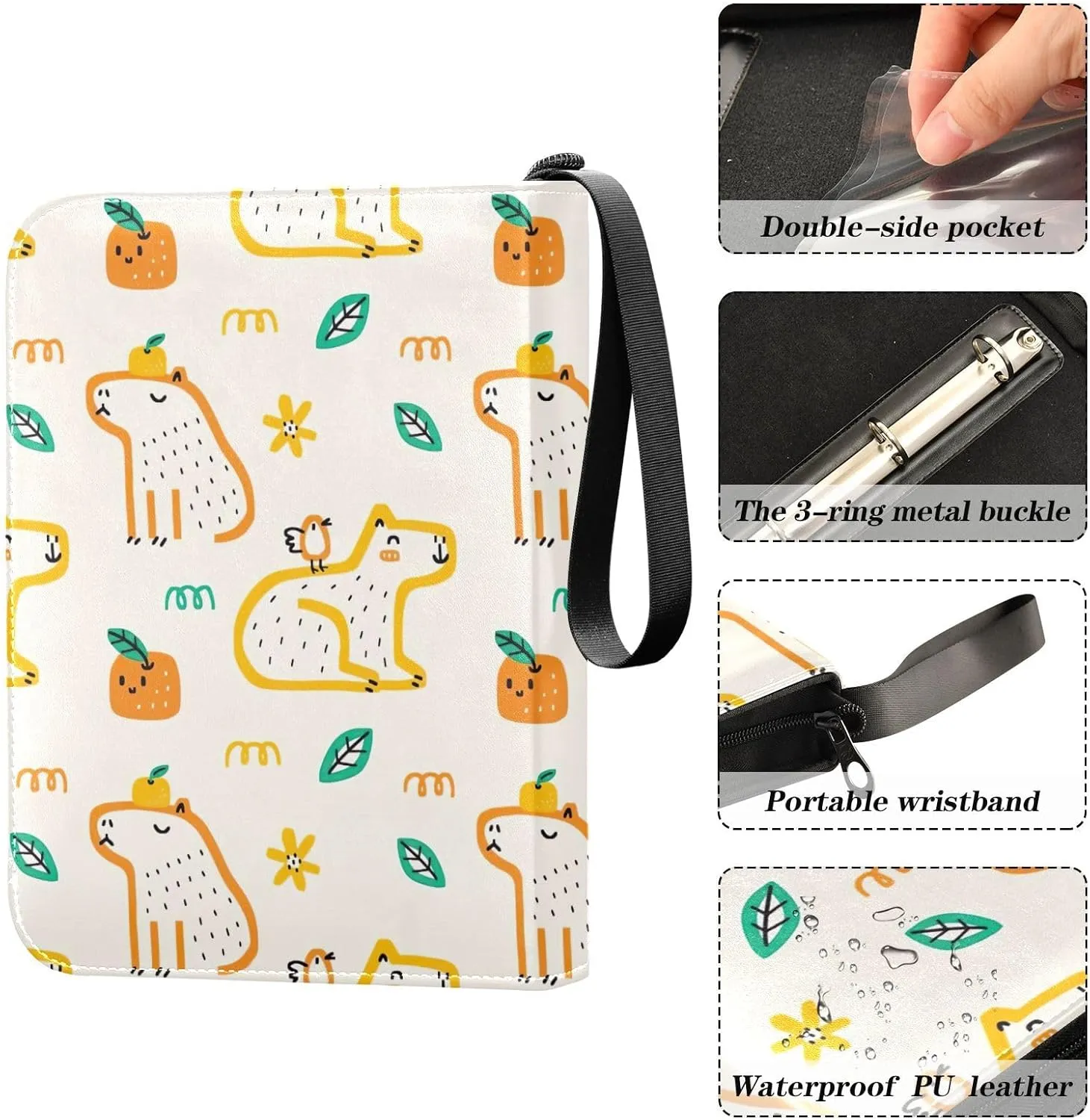 Cute Capybara Card Collection Binder, Side Loading Card Binder Fits 400 Cards for Sports Cards, Game Cards