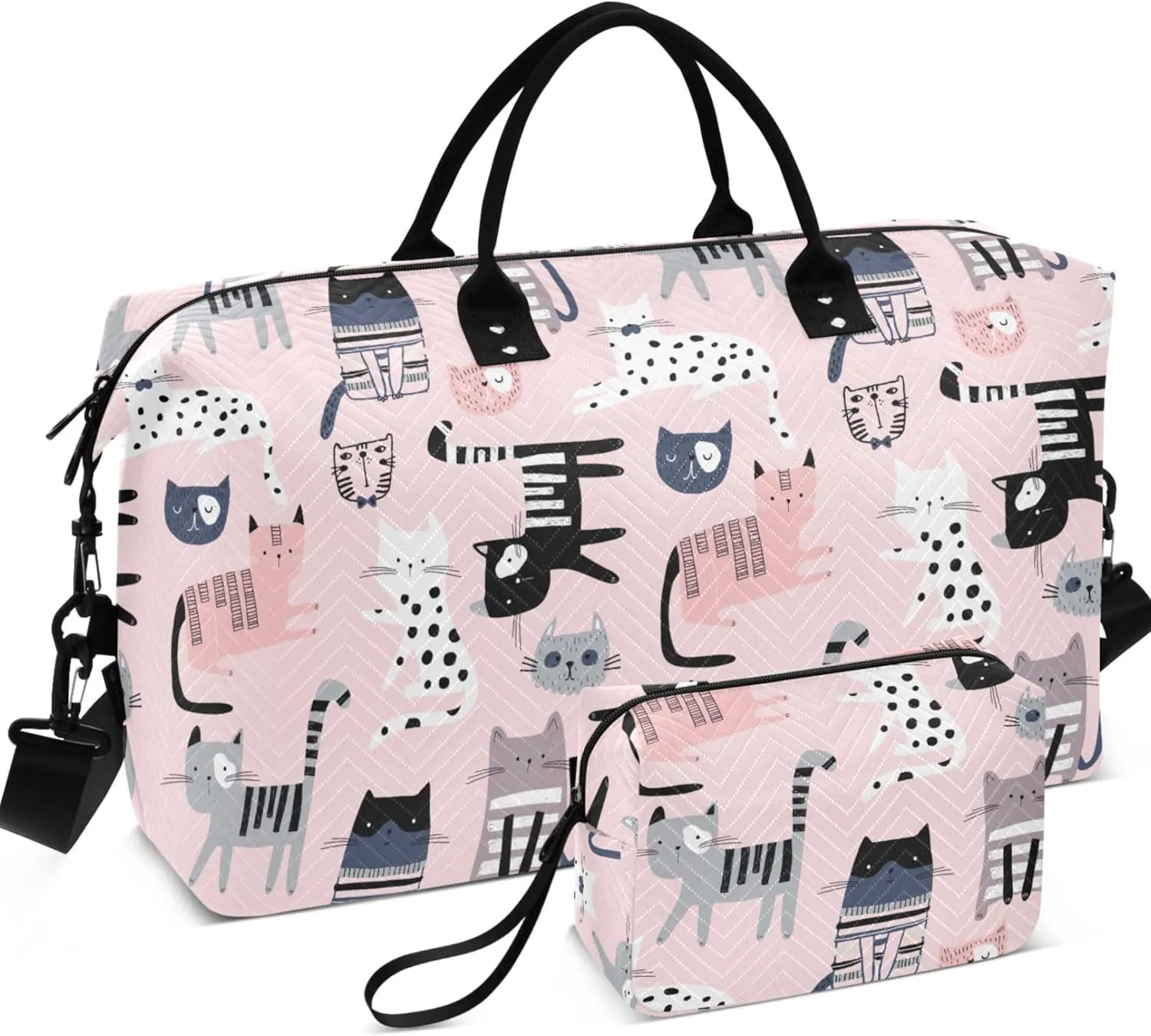 Cute Colorful Kittens Pink Travel Bag Duffel Toiletry Bag Set, Animals Women Sports Duffle Bag Carry on Bag