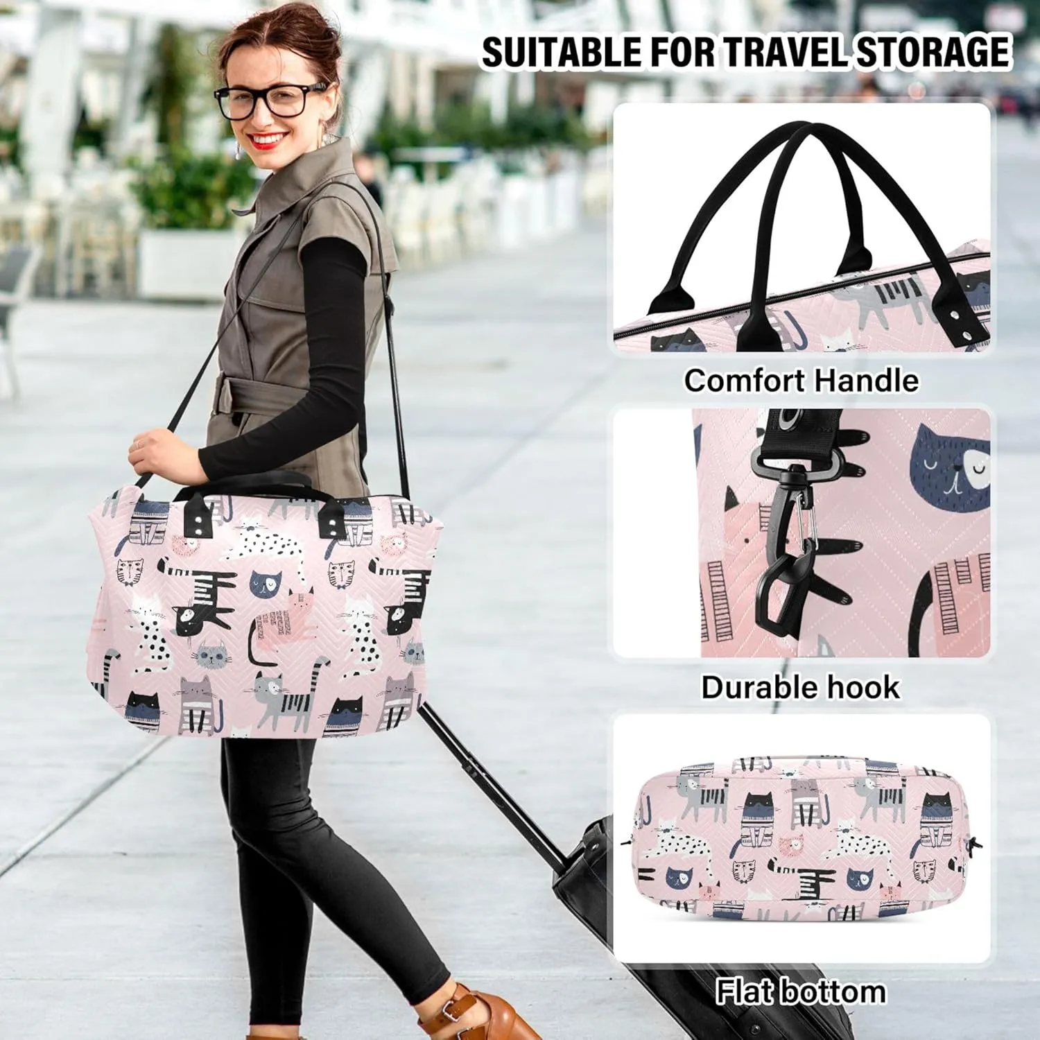 Cute Colorful Kittens Pink Travel Bag Duffel Toiletry Bag Set, Animals Women Sports Duffle Bag Carry on Bag