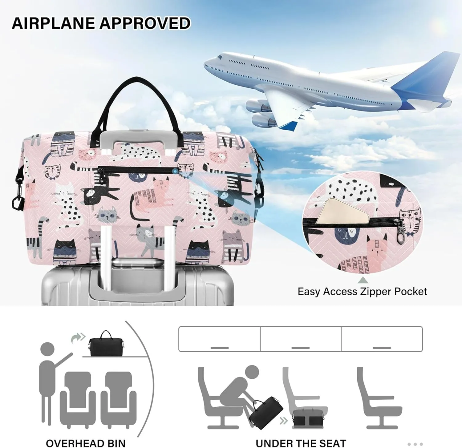 Cute Colorful Kittens Pink Travel Bag Duffel Toiletry Bag Set, Animals Women Sports Duffle Bag Carry on Bag