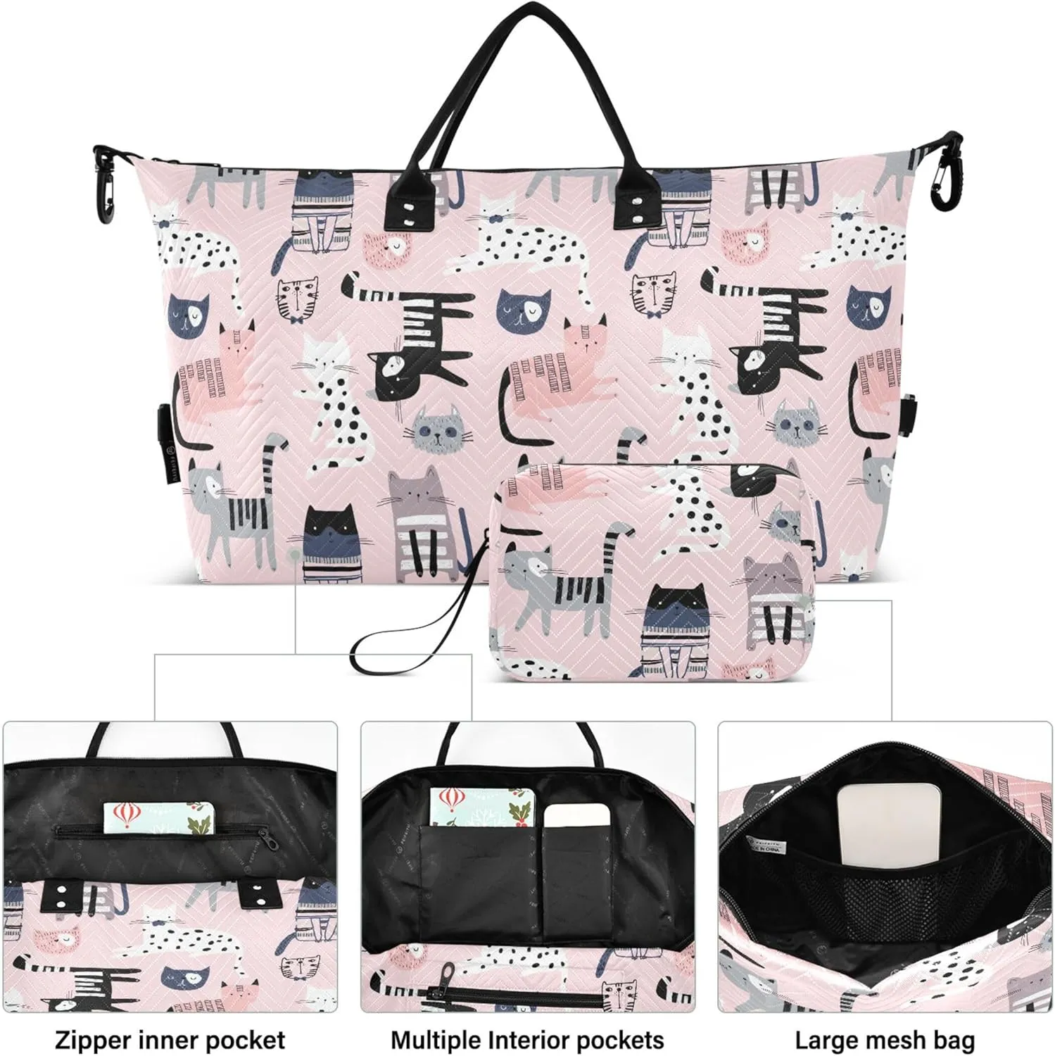 Cute Colorful Kittens Pink Travel Bag Duffel Toiletry Bag Set, Animals Women Sports Duffle Bag Carry on Bag