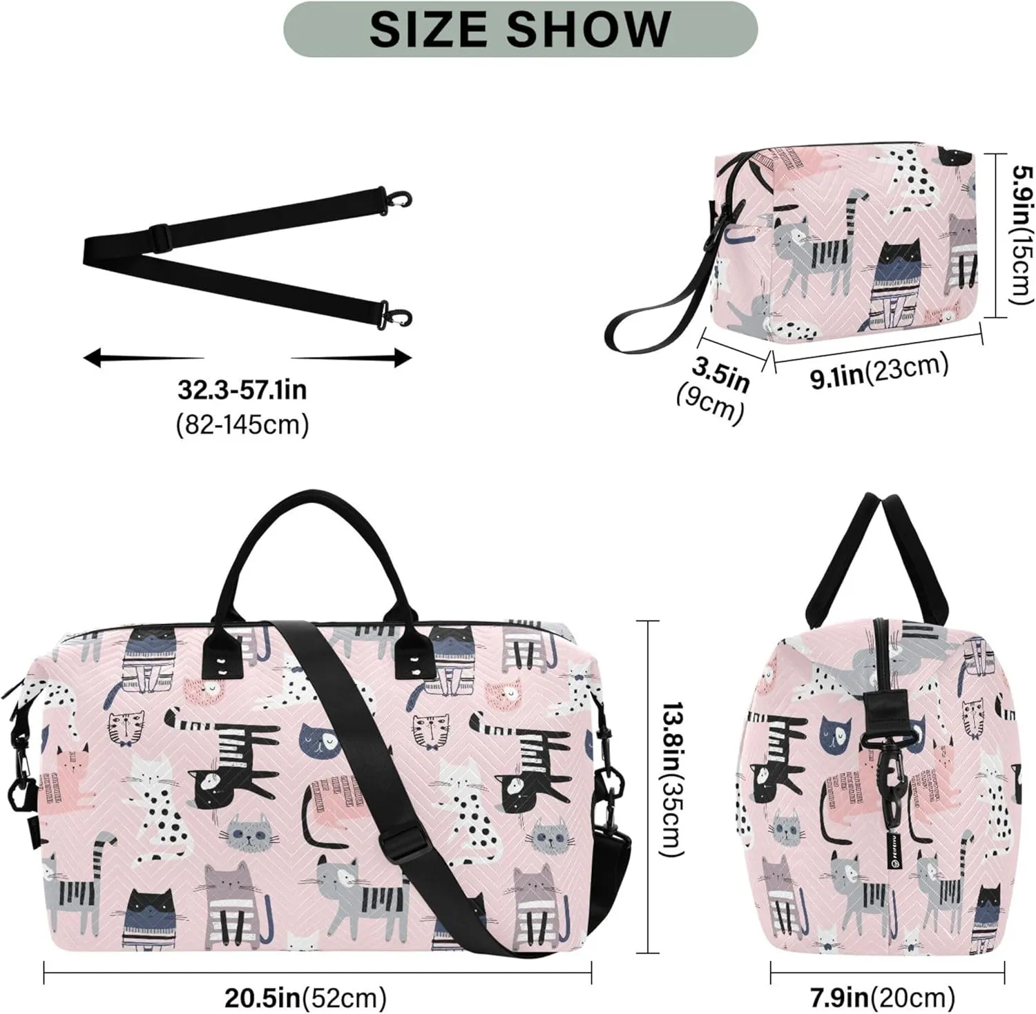 Cute Colorful Kittens Pink Travel Bag Duffel Toiletry Bag Set, Animals Women Sports Duffle Bag Carry on Bag