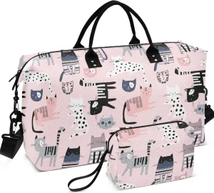 Cute Colorful Kittens Pink Travel Bag Duffel Toiletry Bag Set, Animals Women Sports Duffle Bag Carry on Bag