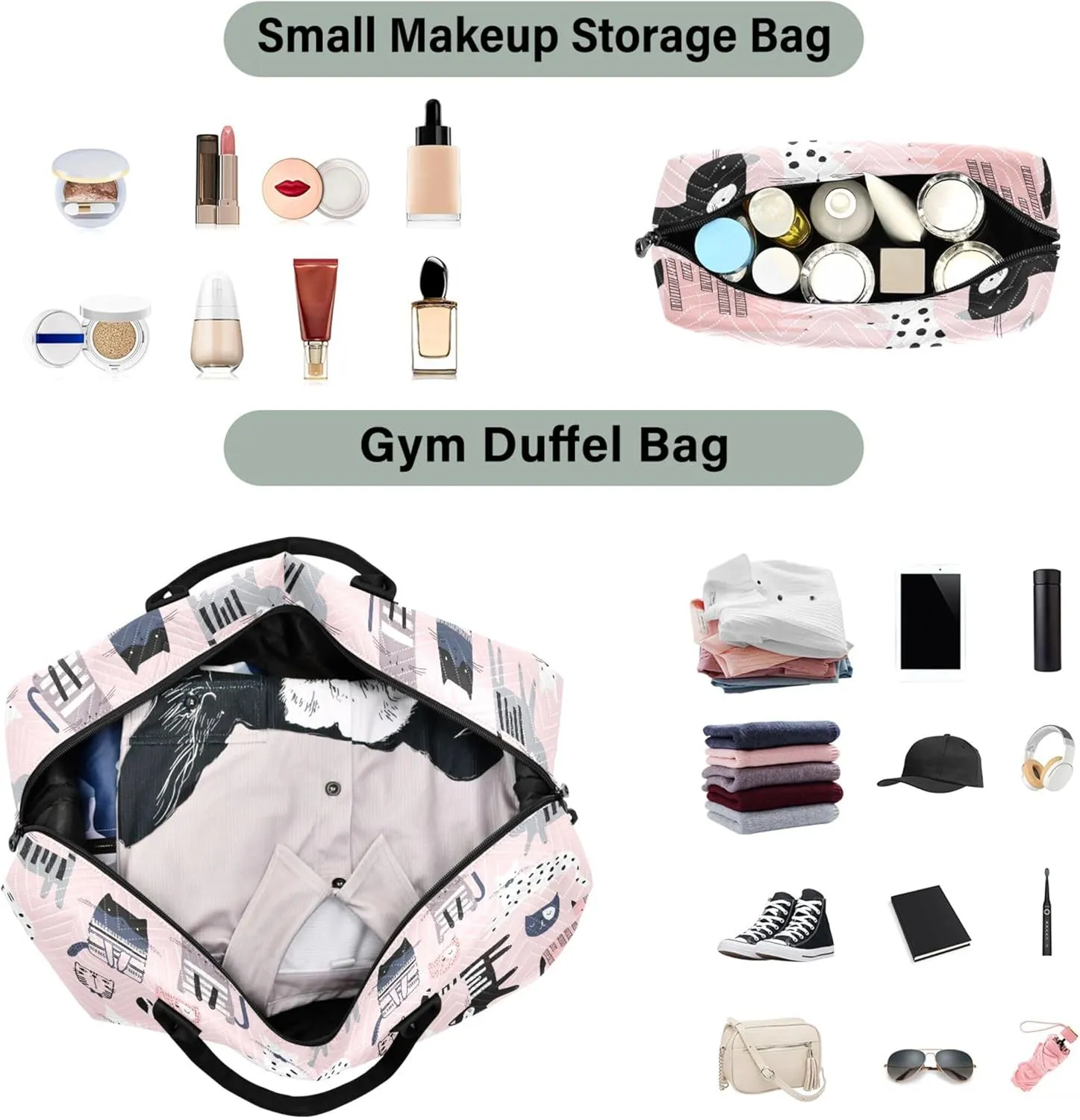 Cute Colorful Kittens Pink Travel Bag Duffel Toiletry Bag Set, Animals Women Sports Duffle Bag Carry on Bag