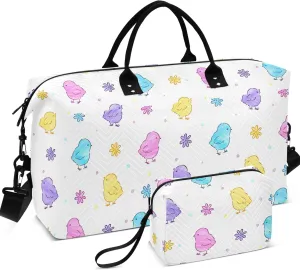 Cute Easter Chickens Colorful Duffel Bag Womens Makeup Pouch Set, Fun Women Luggage Set Duffel for Traveling