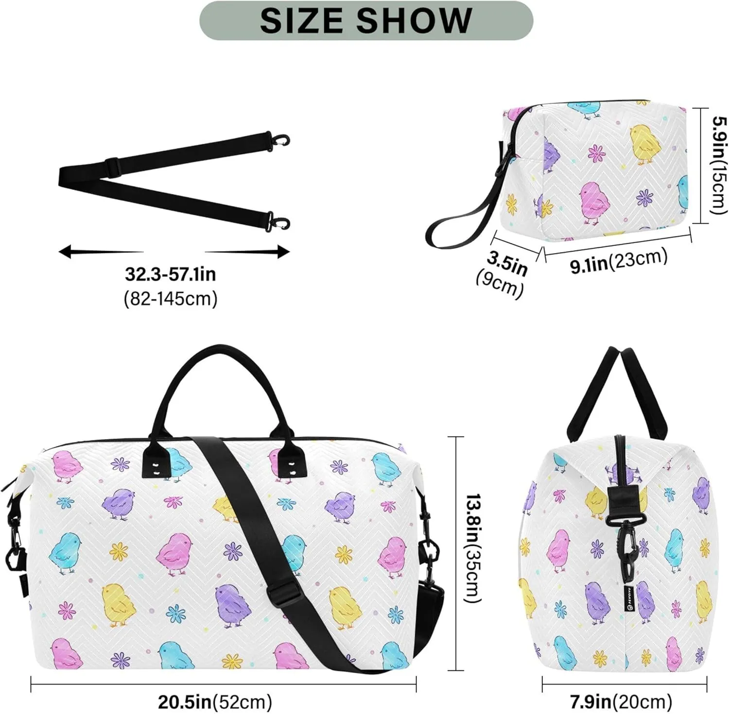 Cute Easter Chickens Colorful Duffel Bag Womens Makeup Pouch Set, Fun Women Luggage Set Duffel for Traveling