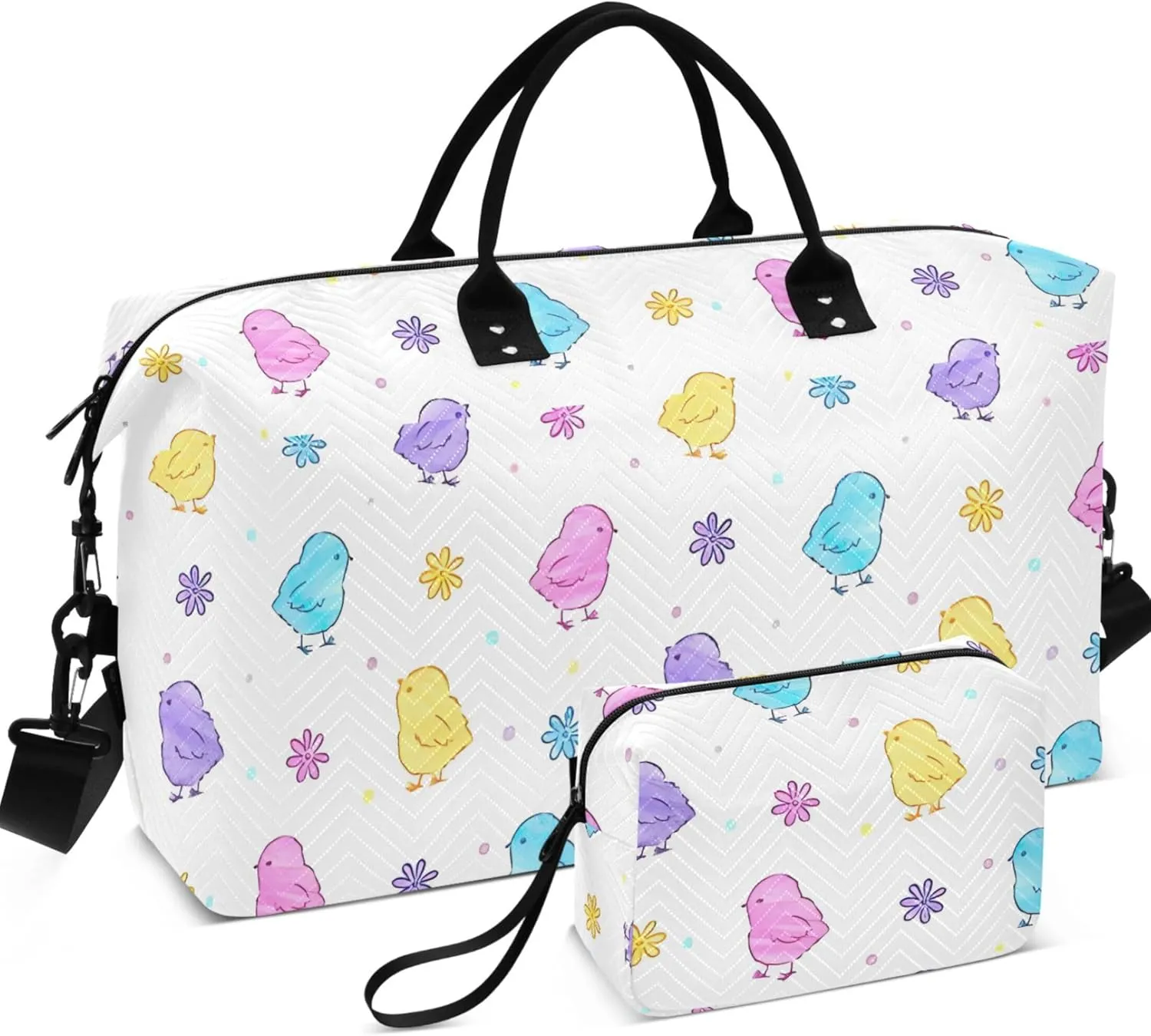 Cute Easter Chickens Colorful Duffel Bag Womens Makeup Pouch Set, Fun Women Luggage Set Duffel for Traveling
