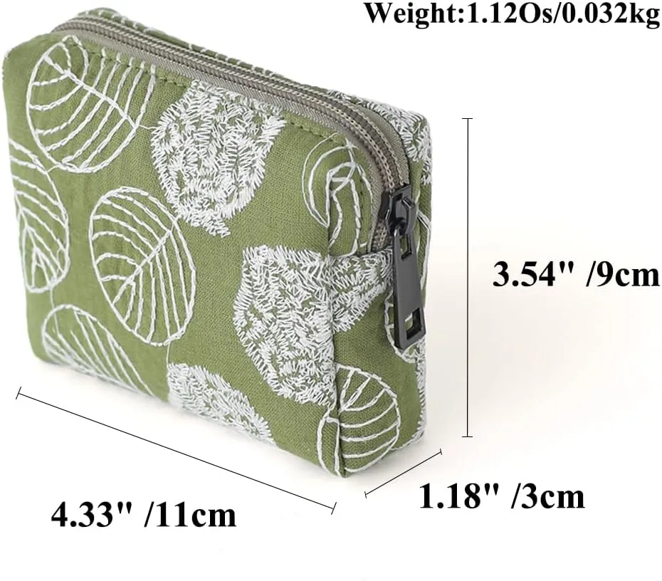 Cute Floral Cotton Embroidered Makeup Bag - Portable Cosmetic Pouch & Toiletry Organizer for Women, Small Zipper Purse for Skincare Storage, Travel Makeup Case or Coin Purse