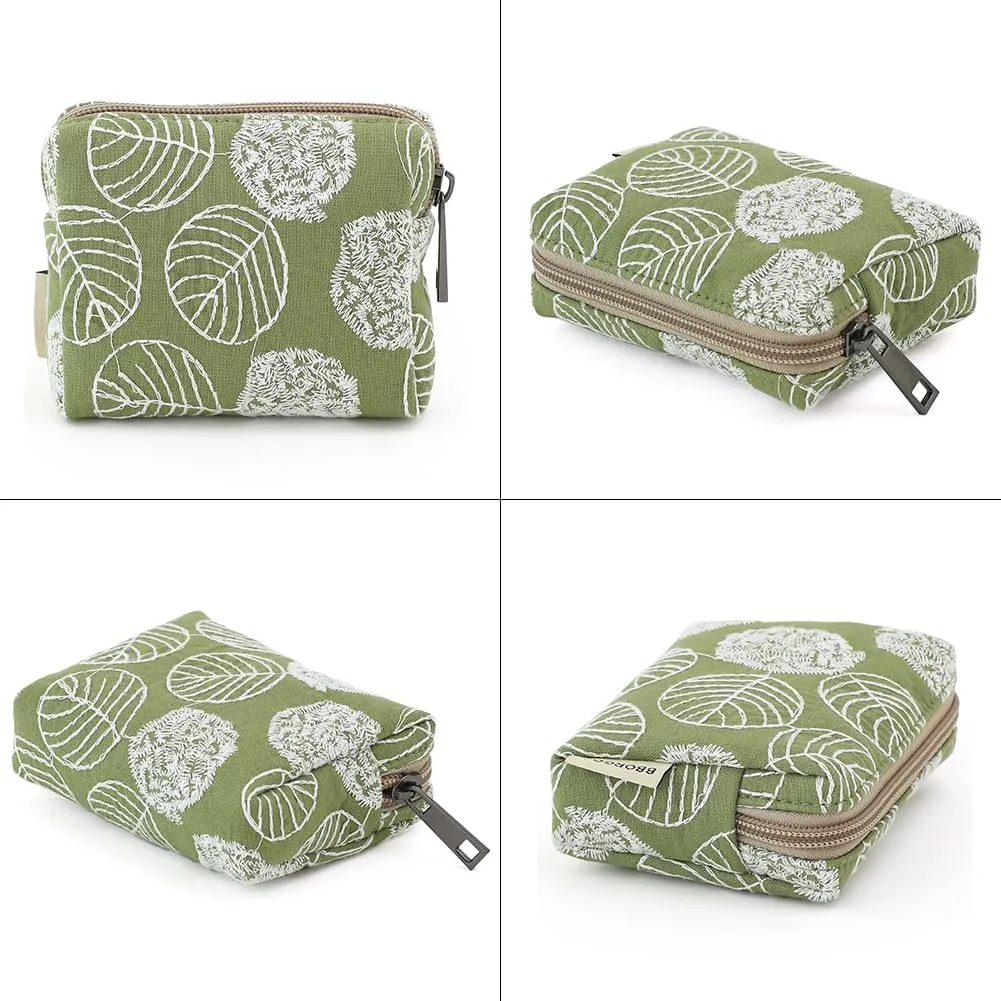 Cute Floral Cotton Embroidered Makeup Bag - Portable Cosmetic Pouch & Toiletry Organizer for Women, Small Zipper Purse for Skincare Storage, Travel Makeup Case or Coin Purse