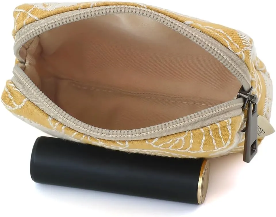Cute Floral Cotton Embroidered Makeup Bag - Portable Cosmetics Pouch & Toiletry Organizer for Women, Small Zipper Purse for Skincare Storage, Compact Travel Make Up Case with Coin Pocket