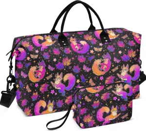 Cute Fluffy Cats Duffle Travel Bags Toiletry Pouches Set, Floral Womens Small Duffel Bag Weekend Bag Duffel