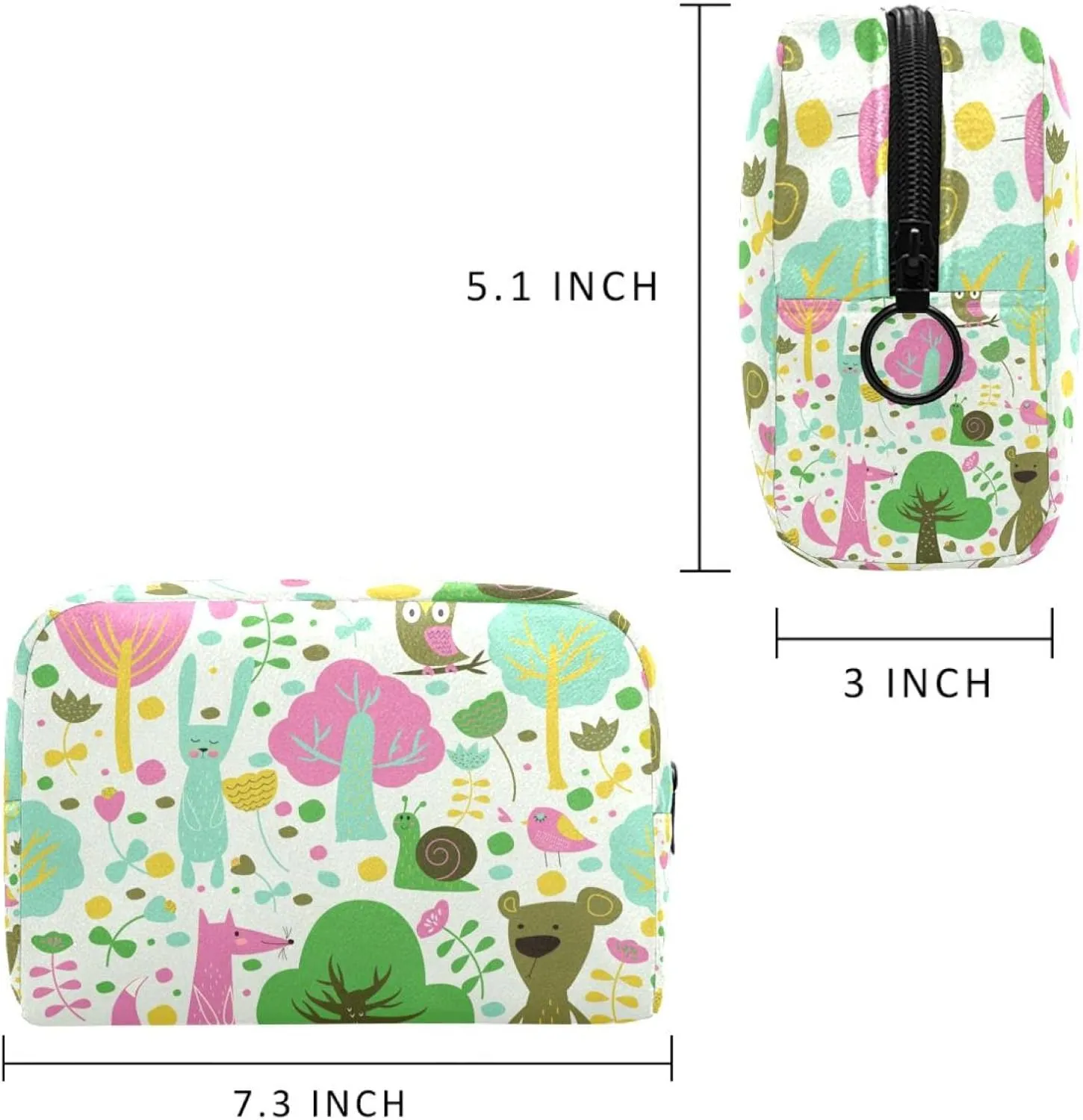 Cute Forest Animals Flowers and Trees Cosmetic Makeup Bags, Small Travel Zipper Pouch Portable Toiletry Bag Makeup Organizer for Women Teen Girls