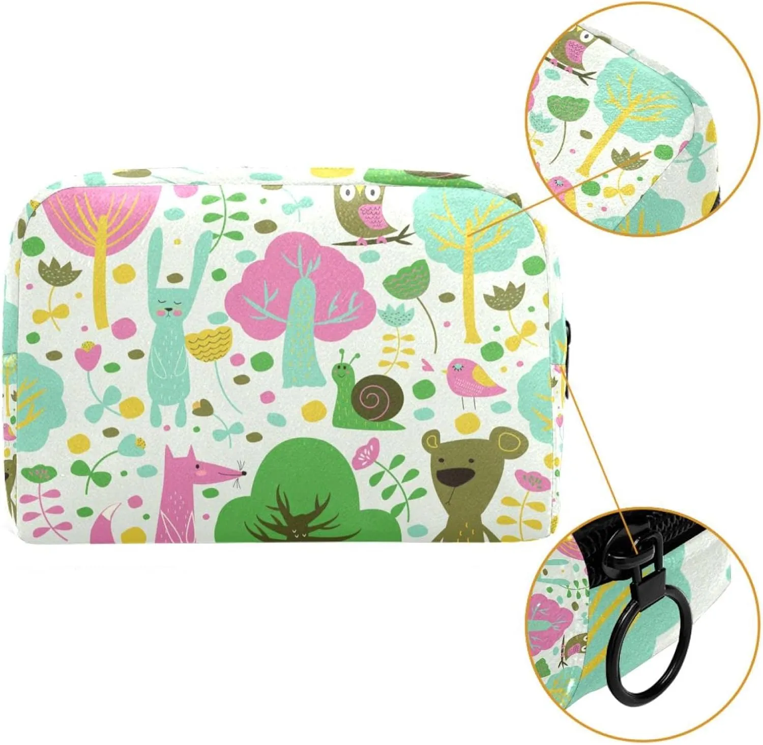 Cute Forest Animals Flowers and Trees Cosmetic Makeup Bags, Small Travel Zipper Pouch Portable Toiletry Bag Makeup Organizer for Women Teen Girls