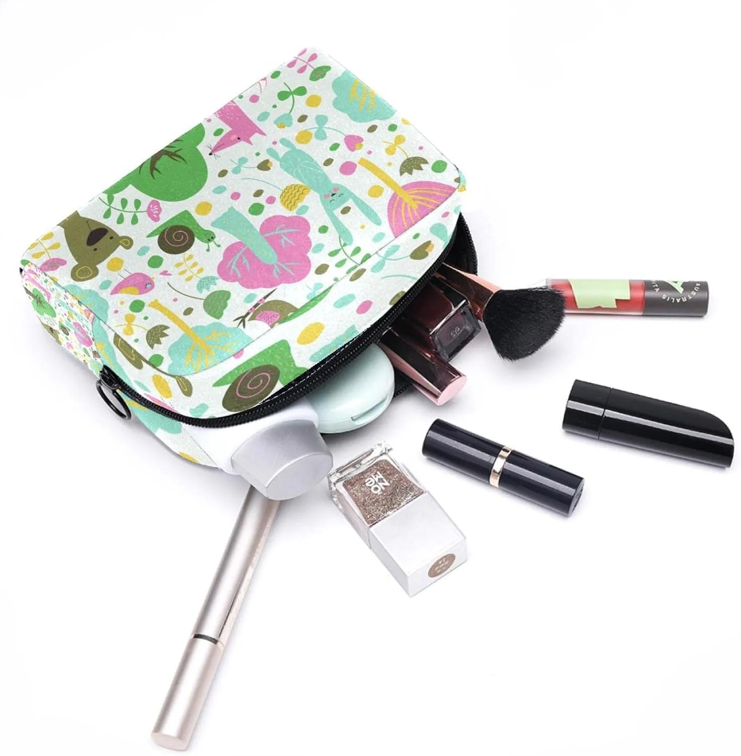 Cute Forest Animals Flowers and Trees Cosmetic Makeup Bags, Small Travel Zipper Pouch Portable Toiletry Bag Makeup Organizer for Women Teen Girls