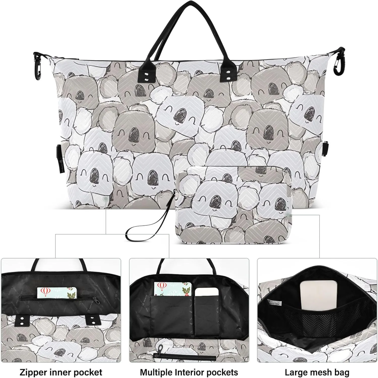 Cute Koala Stock Duffle Bag Women Travel Toiletry Bag Set, Prints Women Gym Tote Bags Carry on Duffel Bag
