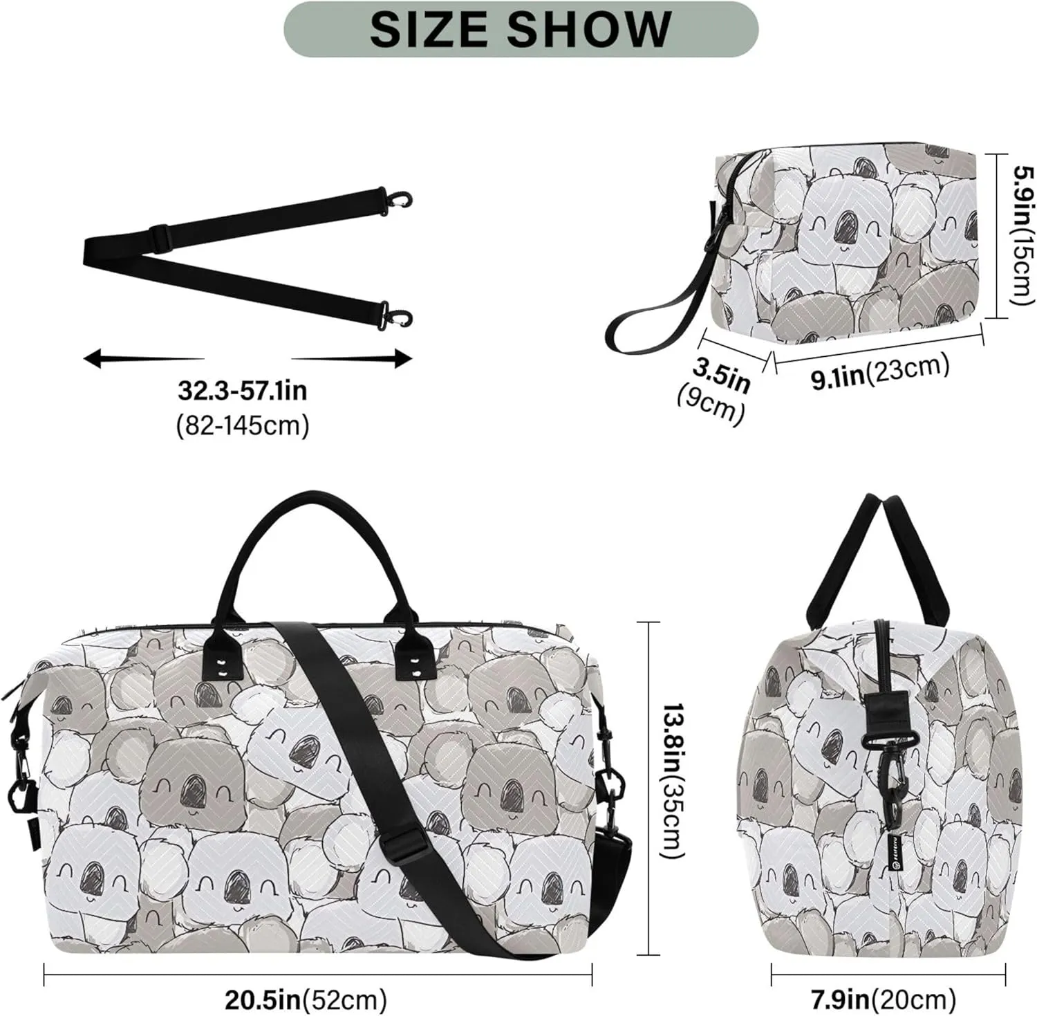 Cute Koala Stock Duffle Bag Women Travel Toiletry Bag Set, Prints Women Gym Tote Bags Carry on Duffel Bag