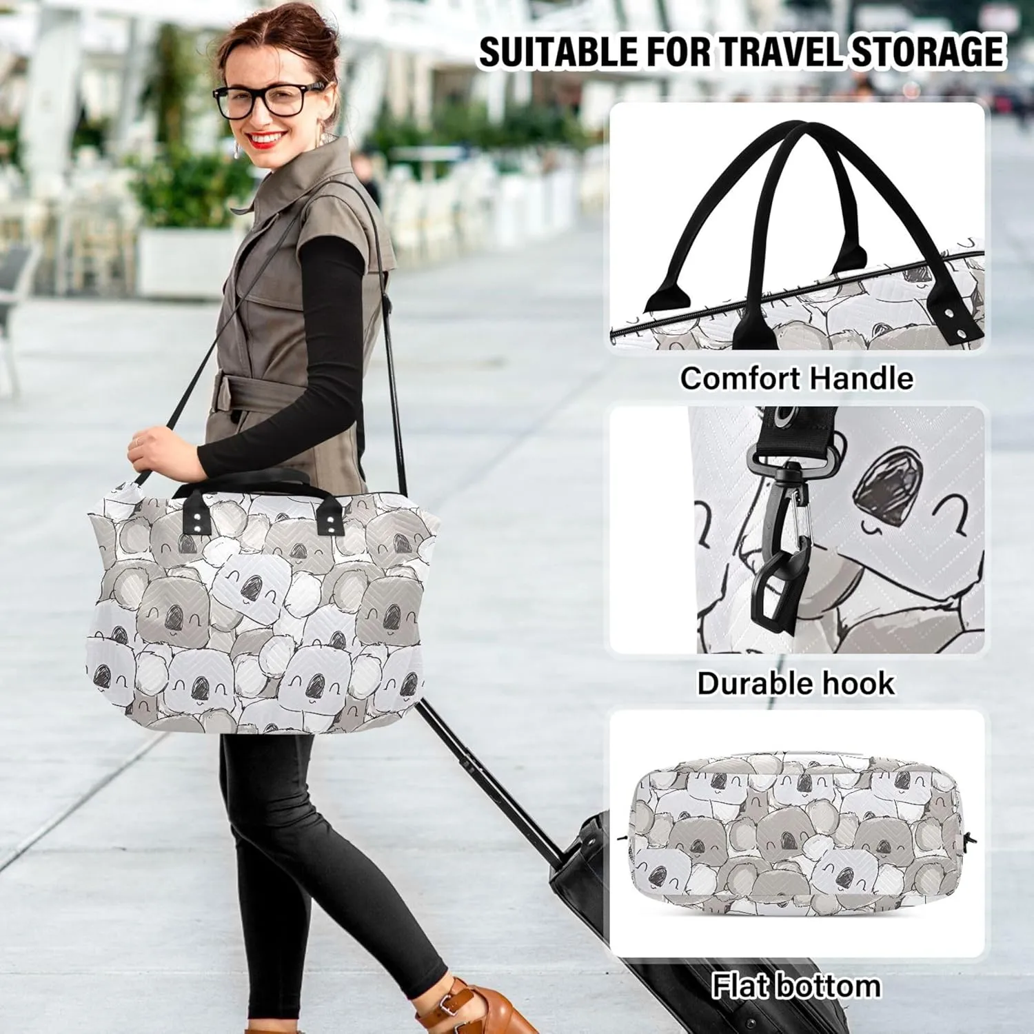 Cute Koala Stock Duffle Bag Women Travel Toiletry Bag Set, Prints Women Gym Tote Bags Carry on Duffel Bag