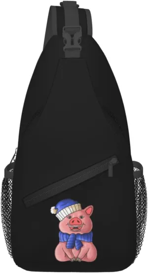 Cute Little Piggy Wearing A Hat Crossbody Bags For Women Men Chest Backpack Gym Shoulder Bag Travel Outdoor Sports Casual Crossbody Bags