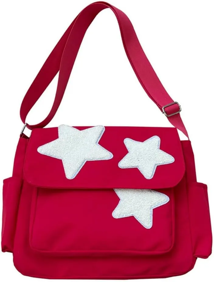 Cute Messenger Bag with Star Cute Coin Purse and y2k keychain,Y2K Star Grunge Bag Shoulder Tote Purse.Tote Book Bag