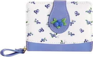 Cute Print Wallet Blueberry Strawberry Cherry Wallet with Credit Card Holder Zipper Coin Purse for Women Girls (PURPLE)
