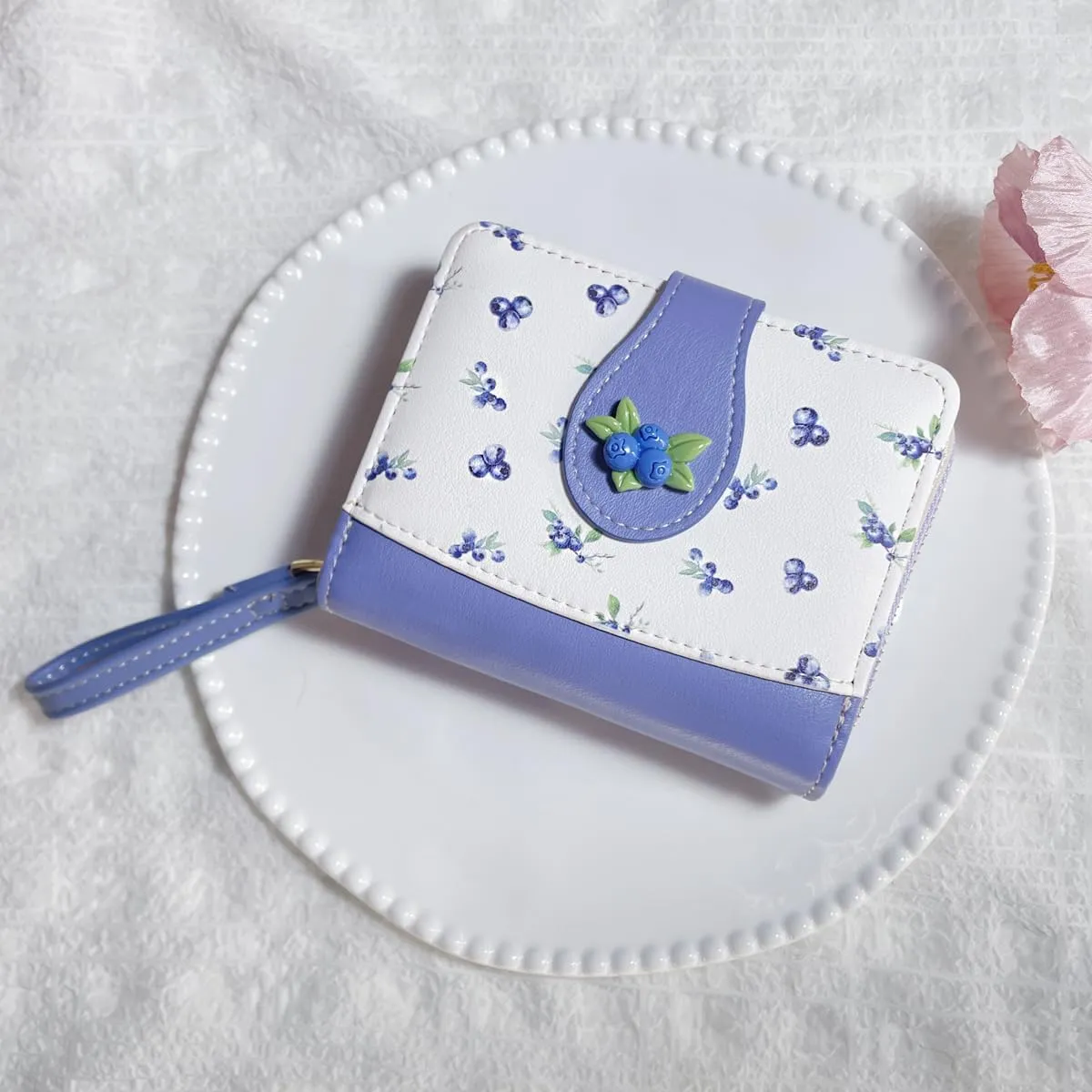 Cute Print Wallet Blueberry Strawberry Cherry Wallet with Credit Card Holder Zipper Coin Purse for Women Girls (PURPLE)