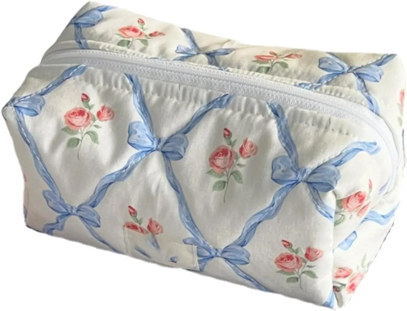 Cute Quilted Bow Y2k Makeup Bag Coquette Small Pouch Preppy Floral Heart Cosmetic Bag Toiletry Organizer Bag (Color04)