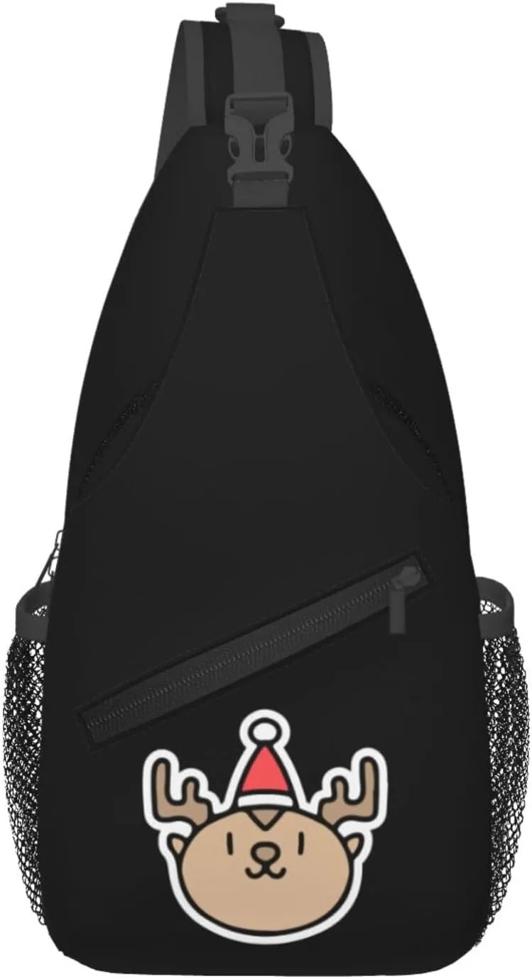 Cute Reindeer Wearing Christmas Hats Crossbody Bags For Women Men Chest Backpack Gym Shoulder Bag Travel Outdoor Sports Casual Crossbody Bags